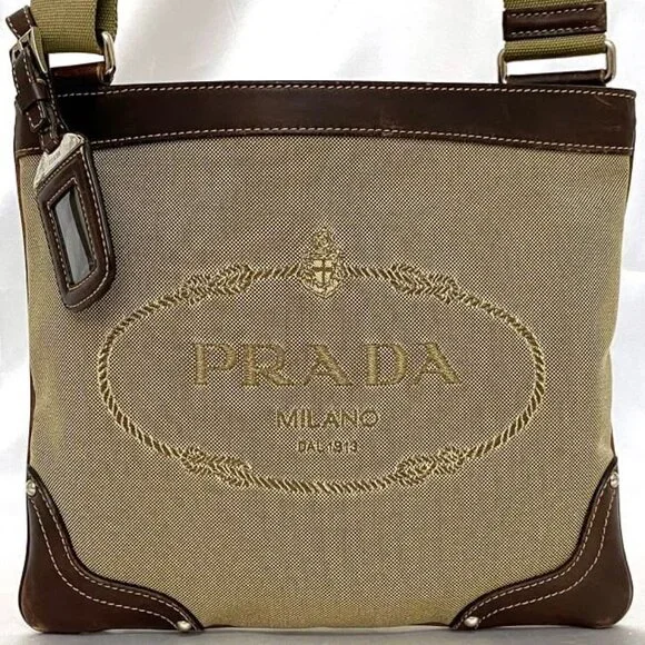 Prada Shoulder Bag Beige Brown Bt0536 Jacquard - Picture 2 of 10